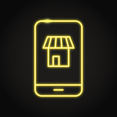 Mobile shopping icon in neon line style
