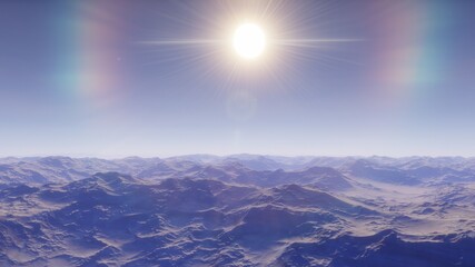 Naklejka premium beautiful space view, view from an alien planet, exoplanet surface, fantastic planet 3D render