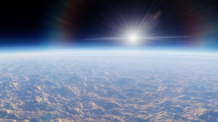 beautiful space view, view from an alien planet, exoplanet surface, fantastic planet 3D render