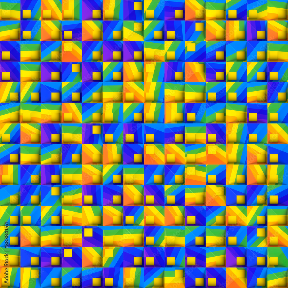 Poster 3d rendering pattern of multi colored cubic forms. Architectural concept. Modern art digital illustration