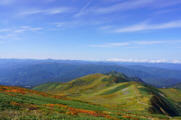 Scenery of Mt. Gassan in Japan with beautiful autumn colors