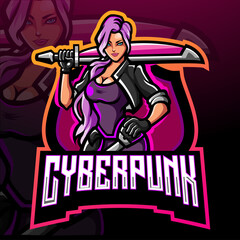 Cyberpunk warrior esport logo mascot design