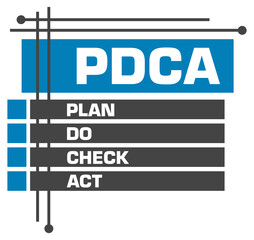 PDCA - Plan Do Check Act Blue Grey Boxes Top Bottom Squares 