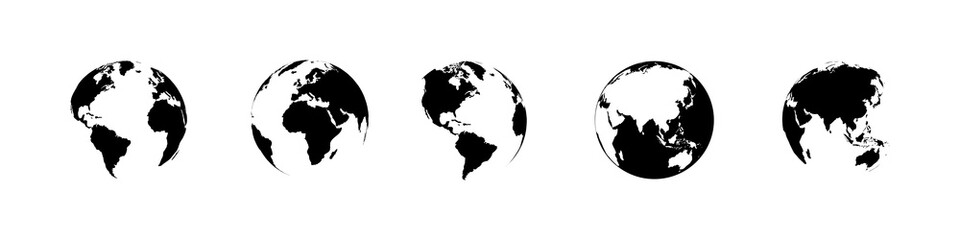 Earth globe collection. Earth vector icons. World map in flat design. Earth globes, isolated. World maps for web design. Vector illustration