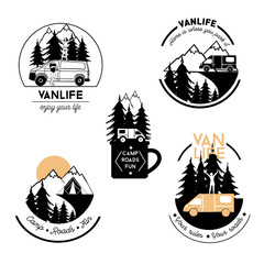 Van life poster. Watercolor ansd sketch vector illustration.