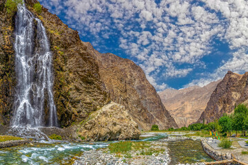 Mantoka waterfall in the Karakoram mountains range 