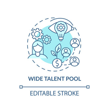 Wide Talent Pool Concept Icon. Gender Diversity Policy Benefits. Person Skills Variety Improvement Idea Thin Line Illustration. Vector Isolated Outline RGB Color Drawing. Editable Stroke