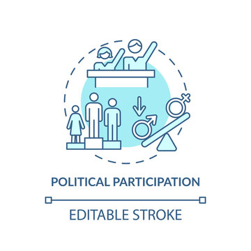 Political Participation Concept Icon. Gender Gap Criteria. Changing Politician People. Election Time Idea Thin Line Illustration. Vector Isolated Outline RGB Color Drawing. Editable Stroke