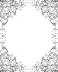 Zen doodle Halloween decorative frame with pumpkins and ornaments. Season holiday boho zentangle inspired line art illustration