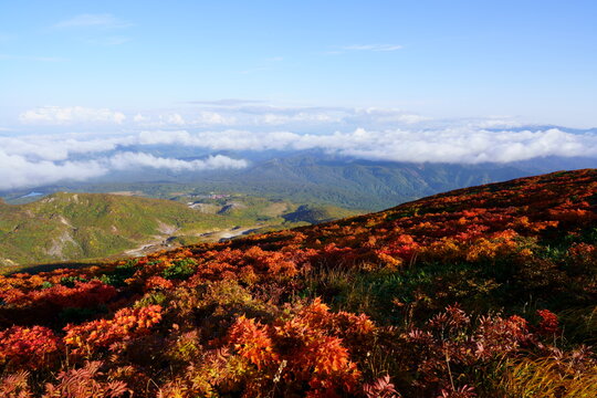 Scenery of Mt. Kurikoma in Japan with beautiful autumn colors