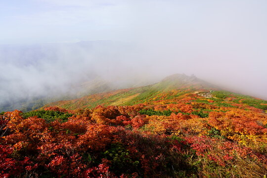 Scenery of Mt. Kurikoma in Japan with beautiful autumn colors