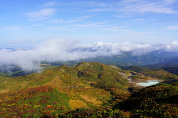 Scenery of Mt. Kurikoma in Japan with beautiful autumn colors