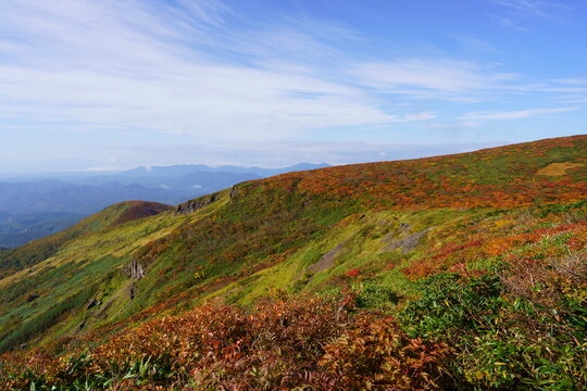 Scenery of Mt. Kurikoma in Japan with beautiful autumn colors
