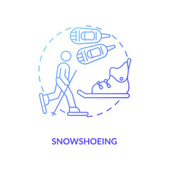 Snowshoeing concept icon. Winter outdoor activity idea thin line illustration. Cross country snowshoeing. Vacation for active travelers. Aerobic workout. Vector isolated outline RGB color drawing