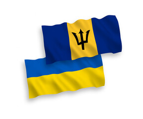 Flags of Barbados and Ukraine on a white background