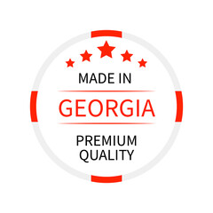 Made in Georgia round label. Quality mark vector icon isolated on white. Perfect for logo design, tags, badges, stickers, emblem, product packaging, etc