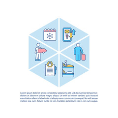 Winter holiday concept icon with text. Booked ice hostel. Cold season vacations. Bed place rental. PPT page vector template. Brochure, magazine, booklet design element with linear illustrations