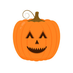Halloween Pumpkin with smiling face icon isolated on white. Cute cartoon Jack-o -Lantern. Halloween party decorations. Easy to edit vector template.