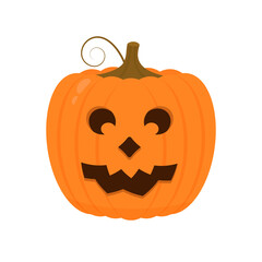 Halloween Pumpkin with scary face icon isolated on white. Cute cartoon Jack-o -Lantern. Halloween party decorations. Easy to edit vector template.