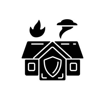 Emergency shelter black glyph icon. Temporary residence. Natural disasters. Domestic violence. Emergency housing assistance. Silhouette symbol on white space. Vector isolated illustration