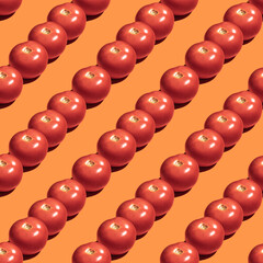 Seamless pattern with fresh tomato on orange background.