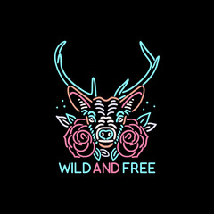 deer and flowers colorful vintage retro animal design wild and free