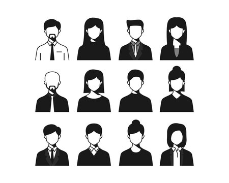 Male & female business people icons on gray background, can be used as avatar profile pictures, vector avatar, profile icon, head silhouette