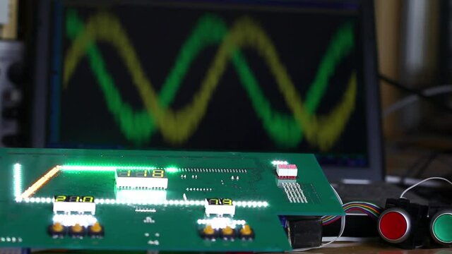 Switching relays and LEDs on the matching board. Closeup.