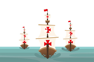 Christopher Columbus ships at the sea vector design