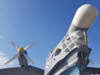 The fuselage of the old military amphibious aircraft