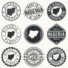 Nigeria Set of Stamps. Travel Stamp. Made In Product. Design Seals Old Style Insignia.