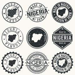 Obraz premium Nigeria Set of Stamps. Travel Stamp. Made In Product. Design Seals Old Style Insignia.