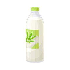 Plastic Bottle with Milk with Hemp Ingredient as Organic Food Product Vector Illustration