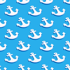 Seamless pattern with anchor on blue background.