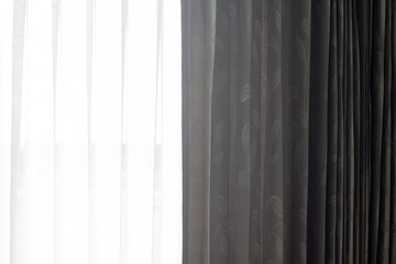 Gray and white curtain window decoration interior room for background.
