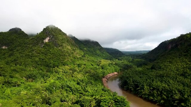 Landscape scene in the morning, Kanchanaburi Thailand.