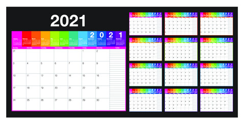 Year 2021 desk calendar vector illustration, simple and clean design. 
