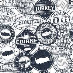 Edirne Turkey Stamps. City Stamp Vector Art. Postal Passport Travel. Design Set Pattern.
