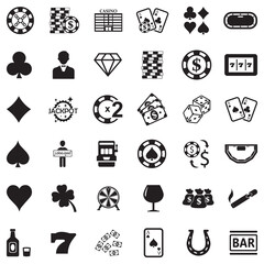 Gambling Icons. Black Flat Design. Vector Illustration.