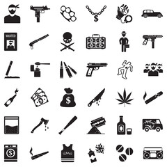 Gang Icons. Black Flat Design. Vector Illustration.