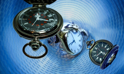 Space-time concept. Pocket watches