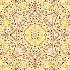 Stylish seamless pattern of simple geometry shapes structure. Graphic ancient motif. Textile print. Small elements texture. Vector embroidery ornament.