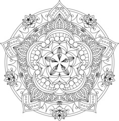 Mandala Circular Pattern for Henna, Mehndi, Tattoo, Decoration. Decorative Ornament in Ethnic Oriental Style. Coloring book page. Vector Mandala with Abstract Elements. isolated on white background.
