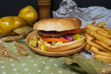 Cheese burger - American cheese burger with Golden French fries
