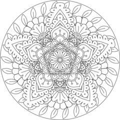 Mandala Circular Pattern for Henna, Mehndi, Tattoo, Decoration. Decorative Ornament in Ethnic Oriental Style. Coloring book page. Vector Mandala with Abstract Elements. isolated on white background.
