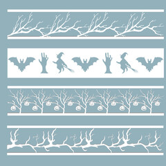 Panel for laser cutting. Set of stencils with decor for Halloween. Bookmarks with festive decor, Witch, bat