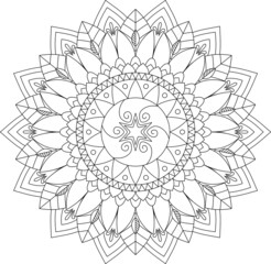 Mandala Circular Pattern for Henna, Mehndi, Tattoo, Decoration. Decorative Ornament in Ethnic Oriental Style. Coloring book page. Vector Mandala with Abstract Elements. isolated on white background.
