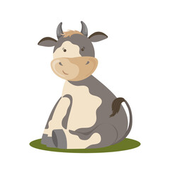 Cute cartoon bull illustration in flat style on white background. Vector graphic.