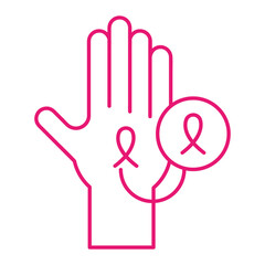 breast cancer ribbon on hand line style icon vector design