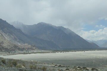 Beautiful landscape view of nubra valley and river bed Leh Ladakh